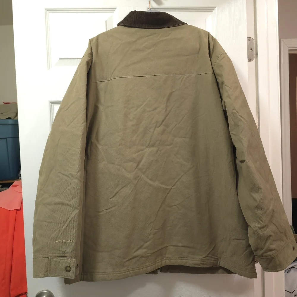 Woolrich Jacket Mens XL Dark Wheat Plaid Lined Canvas Barn Chore Field Coat 4411